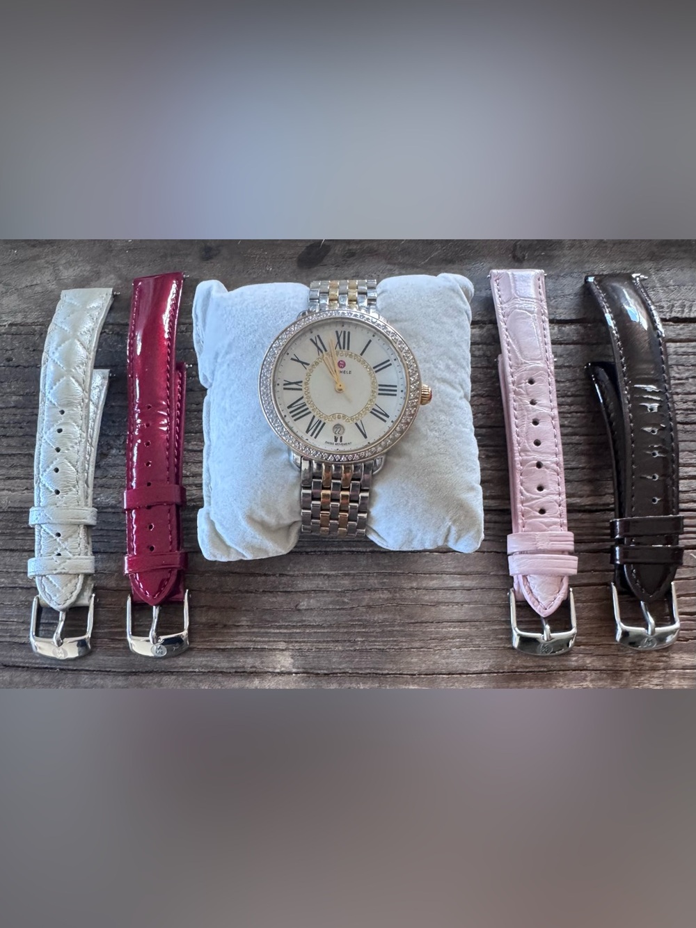 Michele Two-Tone Silver and Gold Bracelet Watch with Interchangeable Straps